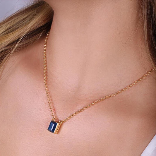 Necklace- 18k Gold Plated - Natural Stone Blue Agate - Colar Banhada Ouro 18k -Pedra Agata Azul