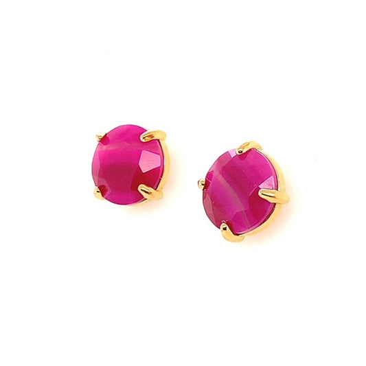 Earring 18k Gold Plated Natural Stones Pink Agate  - Brinco Banhado ouro 18k Pedra Ágata Pink