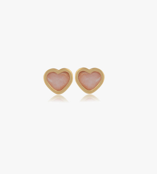 Earrings Heart Rose Quartz with 18k Gold plated / Brinco Quartzo Rosa banhado Ouro 18k