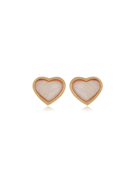 Earrings Heart Feldspar Beige with 18k Gold plated / Brinco Feldspato Bege banhado Ouro 18k