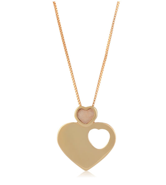 Necklace Mom Heart Feldspar Beige with 18k Gold Plated - Colar Coração Mãe Feldspato Beige - banhado Ouro 18k