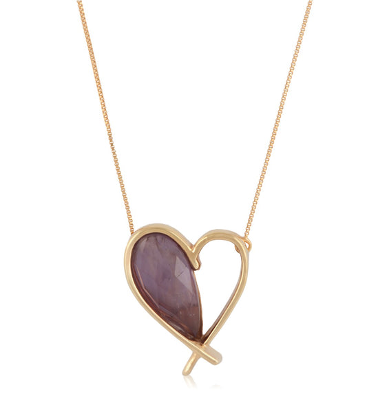 Necklace Amethyst Open Heart with 18k gold plated / Colar Coração aberto Ametista -banhado ouro 18k