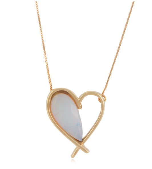 Necklace Opaline  Open Heart with 18k gold plated / Colar Opalina Coração aberto  -banhado ouro 18k