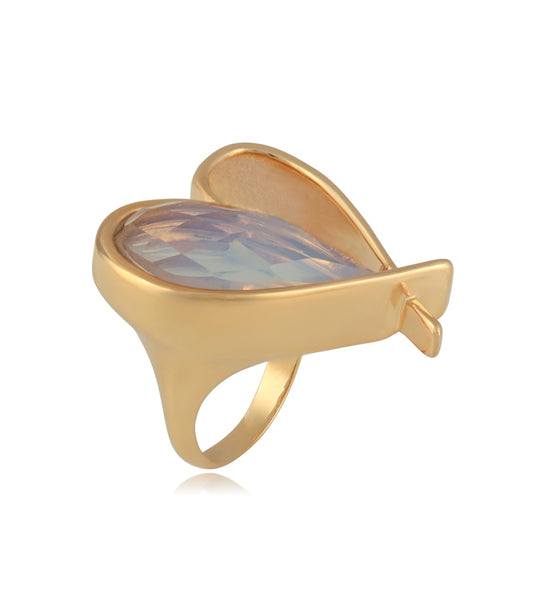 Ring Opaline Open Heart with 18k gold plated / Anel Coração aberto Opalina  -banhado ouro 18k