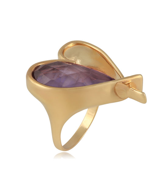 Ring Amethyst Open Heart with 18k gold plated / Anel  Coração aberto Ametista -banhado ouro 18k