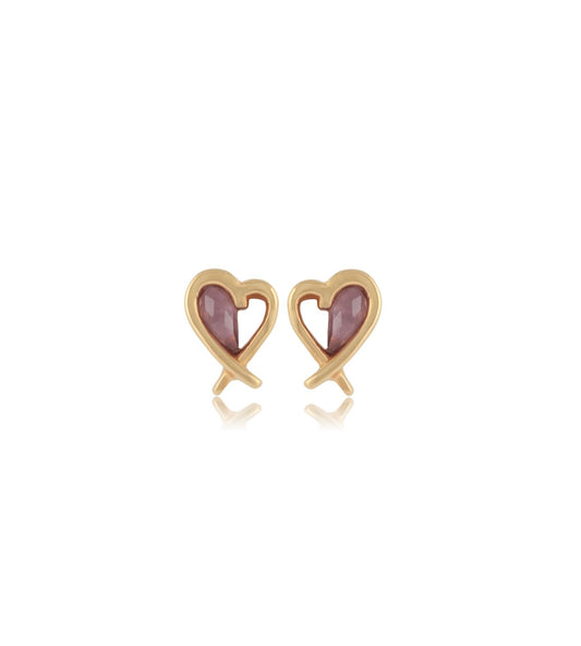 Mini Earrings open heart Amethyst/ Brinco Coração Mini Ametista