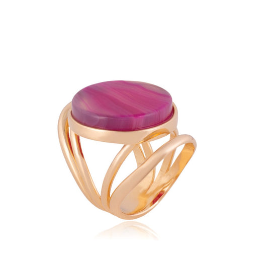 Ring 18k Gold Plated Pink  Agate  - Anel  Banhado Ouro 18k Ágata Pink