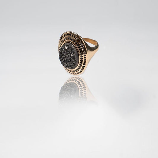 Ring Druse with Black Zirconia - Anel Drusa c/ Zircônias Negra cravejada